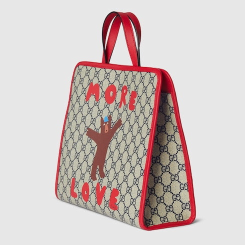 Children's printed GG tote bag - beige and blue GG Supreme