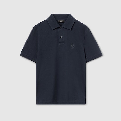 Cotton piquet polo shirt with embroidery - dark blue
