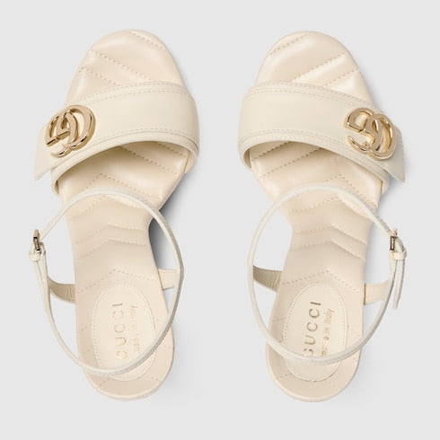 Women's platform sandal with Double G - ivory leather