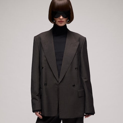 Pinstripe wool mohair jacket - dark brown