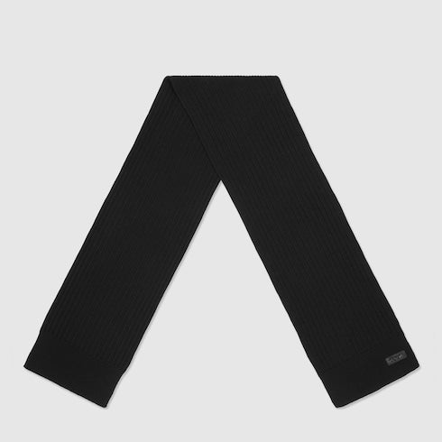 Knit wool scarf with logo - black