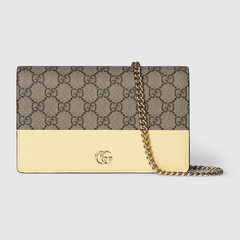 Bi-color GG Marmont wallet on chain - light yellow leather