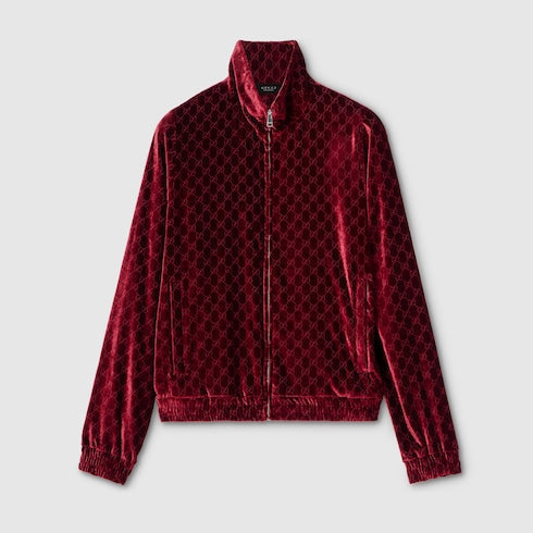 GG stretch velvet devoré zipped jacket - bordeaux