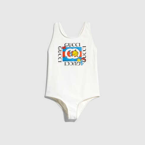 Children's jersey swimsuit with print - white
