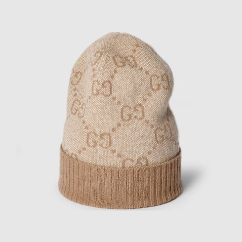 GG cashmere lamé hat - white and beige