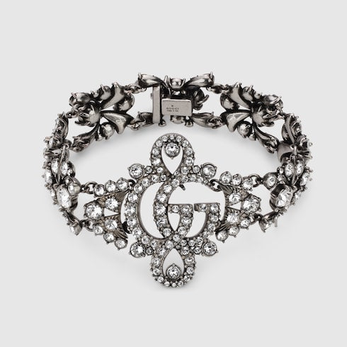 GG Marmont crystal bracelet - palladium-toned brass