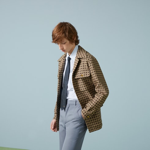 GG silk jacquard tie - dark blue and green