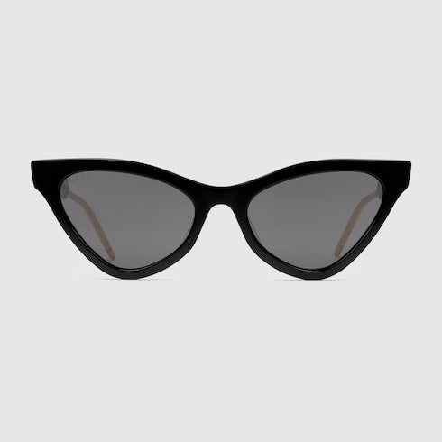Black Acetate Cat Eye Sunglasses With Grey Lens - Black Acetate