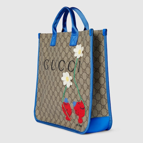 Children's GG tote bag with print - beige and brown GG Supreme