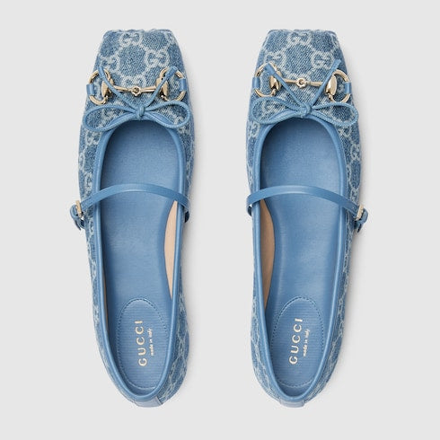 Women's Gucci Horsebit ballet flat - blue GG denim