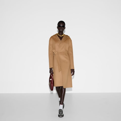Reversible GG silk wool blend coat - camel and ebony