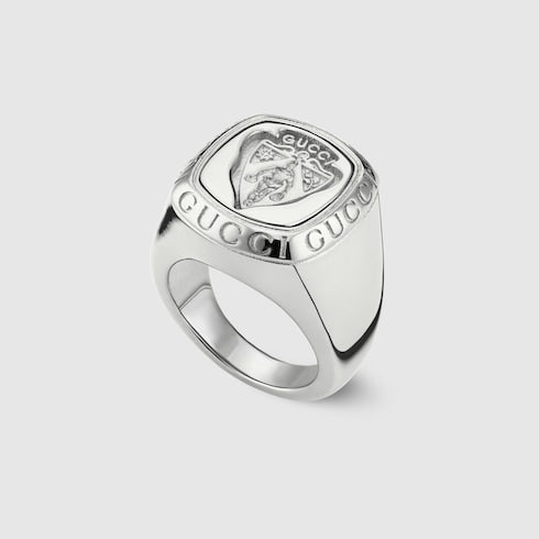 Gucci crest signet ring - palladium-toned brass