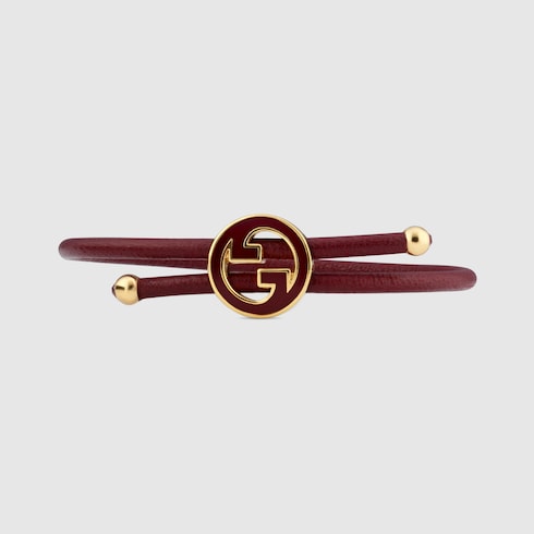 Bracelet with enamel Round Interlocking G - Rosso Ancora red leather