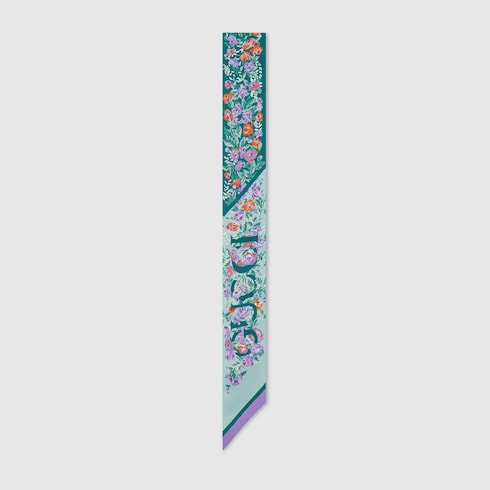 Printed silk twill ribbon - aquamarine and lilac