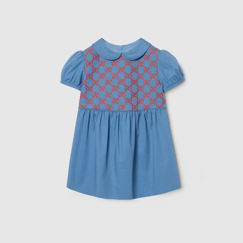 Baby cotton dress with embroidery - blue