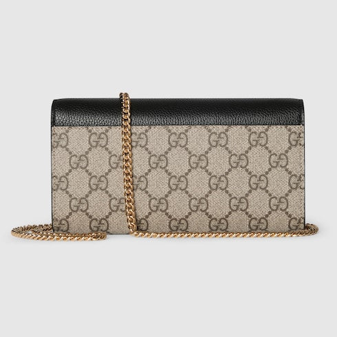 Bi-color GG Marmont wallet on chain - beige and black leather
