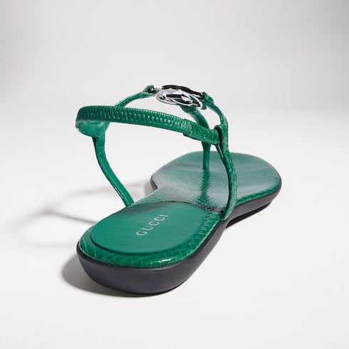 Women's python thong sandal with Interlocking G - green