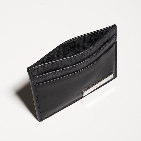 Card case with metal tag - black leather