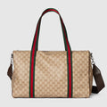 Medium duffle bag with Web - sand and brown GG canvas