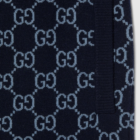 GG knit double wool leisure pants - dark blue and grey