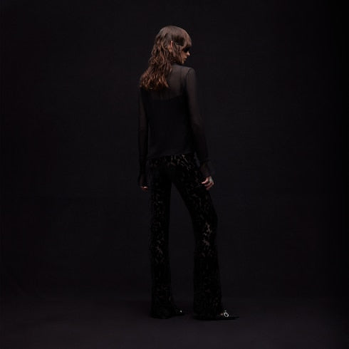 Floral devoré velour pants - black