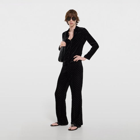 GG stretch velvet devoré pants - black