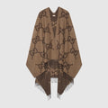 Reversible jumbo GG cashmere cape - beige and dark brown