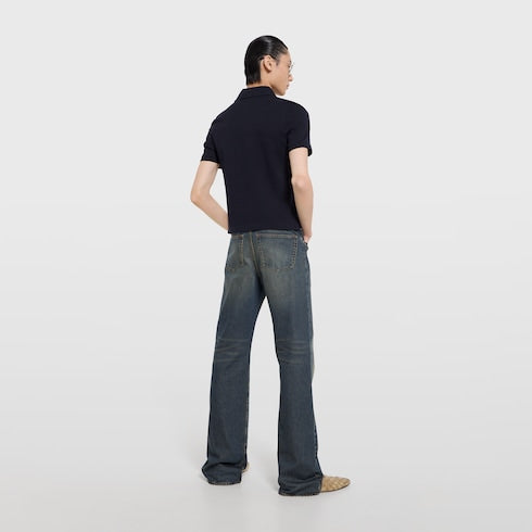Cotton piquet polo shirt with embroidery - dark blue
