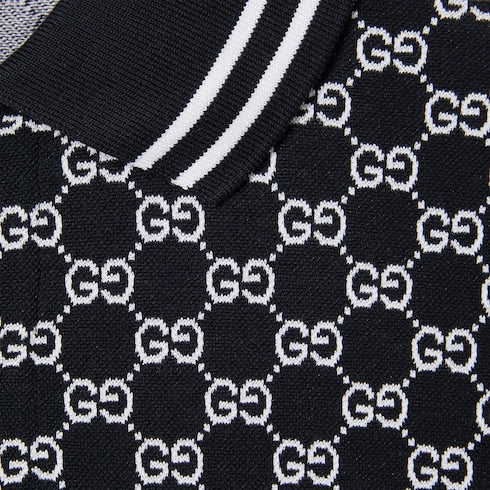 GG cotton piquet jacquard polo shirt - navy and white