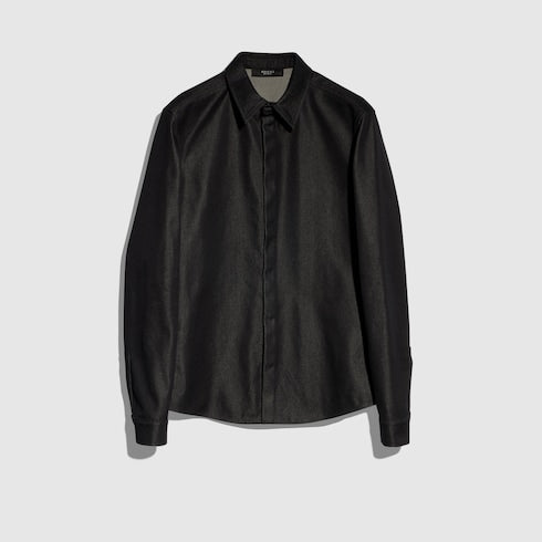 Cotton silk shirt with embroidery - black