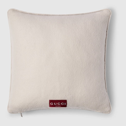 GG wool cashmere jacquard cushion - white and brown