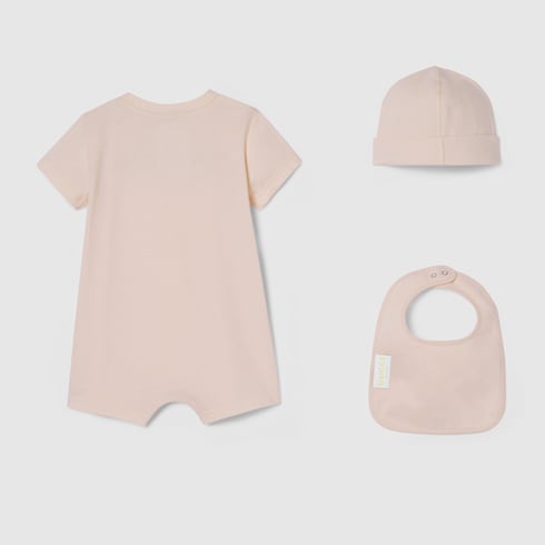 Baby printed cotton three-piece gift set - light pink