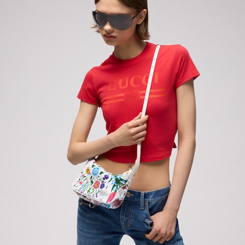 Lady Lunetta small shoulder bag - white and multicolor canvas