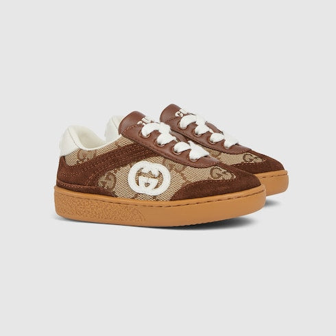 Toddler G74 sneaker - beige and dark brown canvas