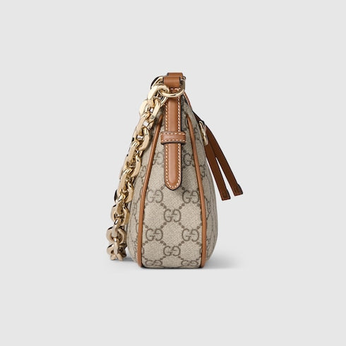 GG Emblem small shoulder bag - beige and dark brown fabric