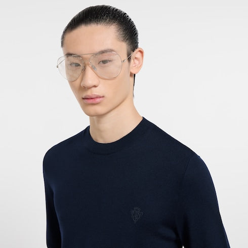 Knit wool sweater with embroidery - dark blue