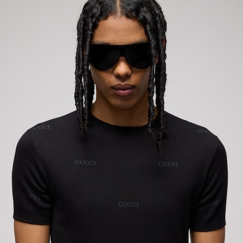 Wool silk Gucci jacquard T-shirt - black