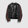 Buffalo leather biker jacket with Web - black