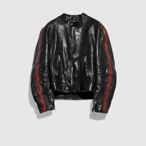 Buffalo leather biker jacket with Web - black