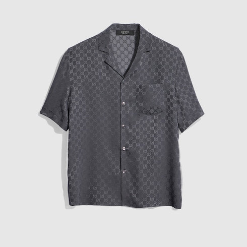 GG silk jacquard bowling shirt - dark grey