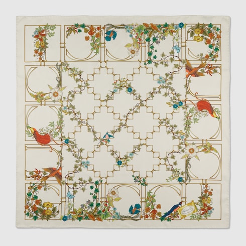 Printed silk twill carré - ivory and multicolor