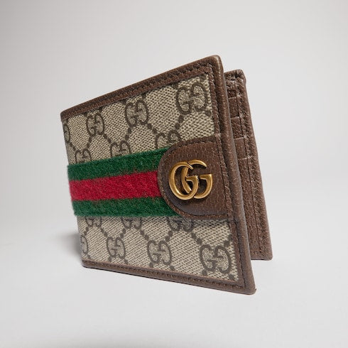Ophidia bi-fold wallet - beige and dark brown fabric