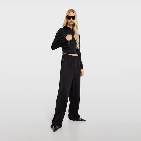 Jersey leisure pants with embroidery - black