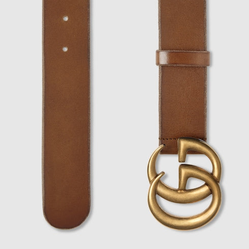 Wide Brown Leather Belt With Double G Buckle