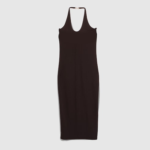 Viscose crêpe jersey dress with Horsebit - dark brown