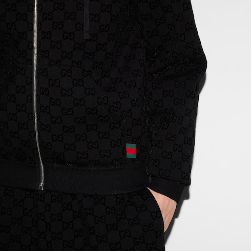 Printed jersey zip sweatshirt - black