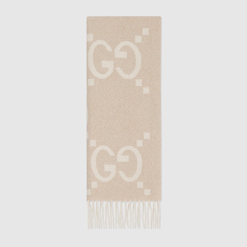 GG cashmere lamé jacquard scarf - camel and white