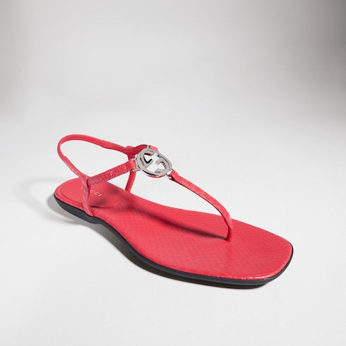 Women's python thong sandal with Interlocking G - red