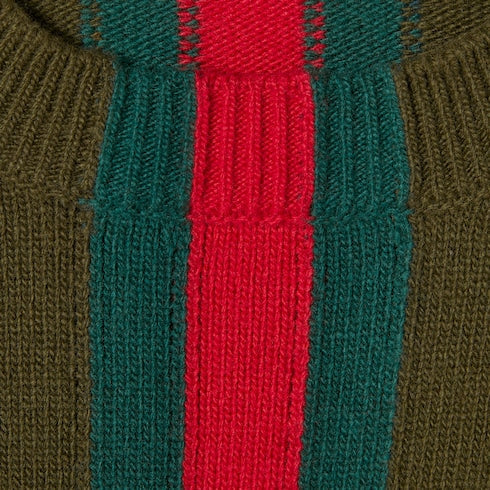 Knit wool sweater with Web intarsia - dark green