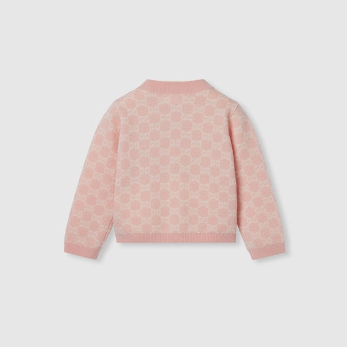 Baby GG wool jacquard cardigan - light pink and white